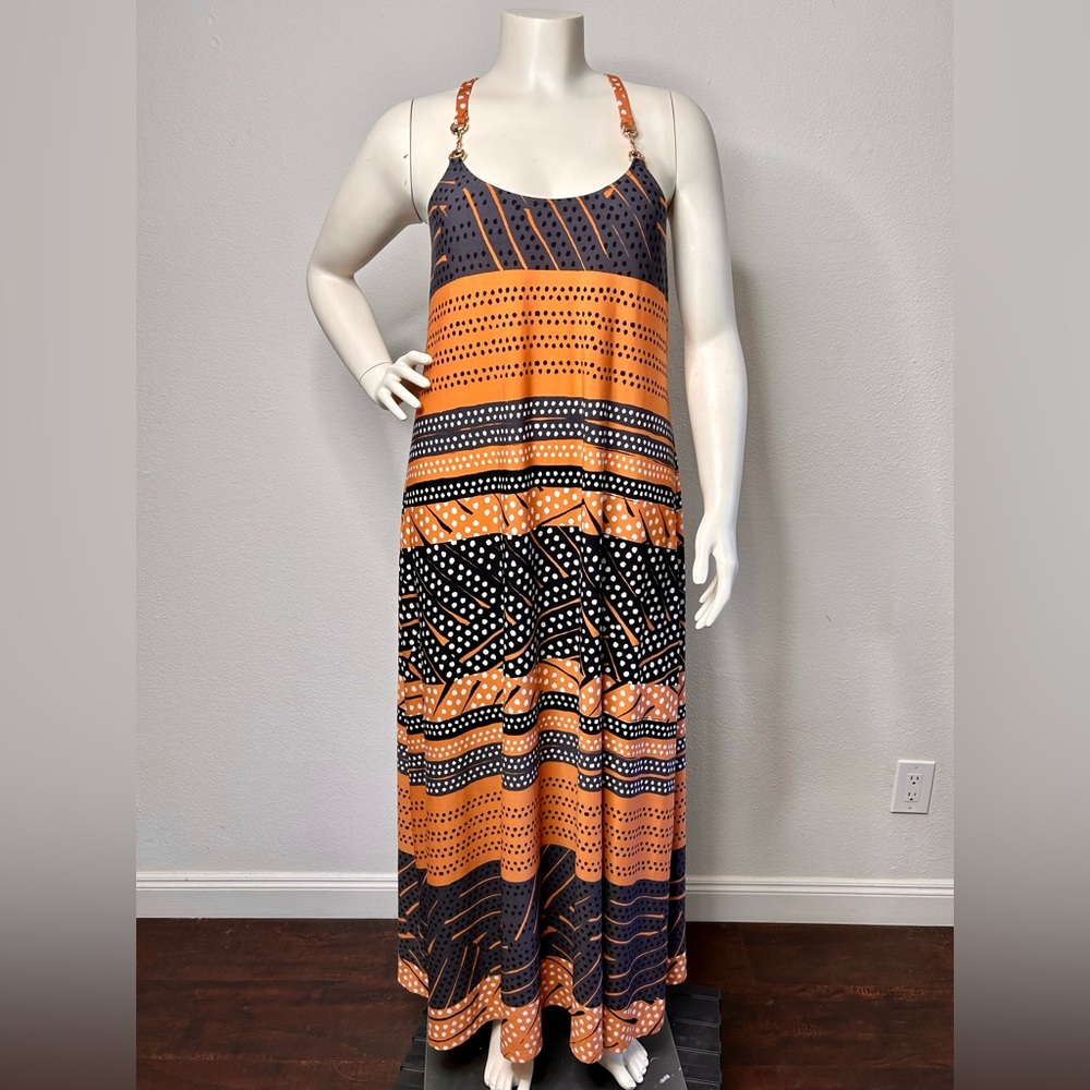 Donna Morgan Multi Print Stripe Maxi Dress sz 14